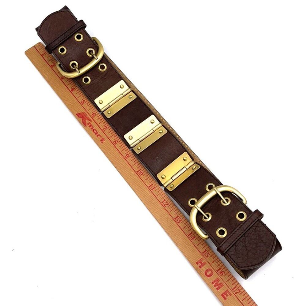 BELT brown & metallic gold tone double buckle EUC - Picture 6 of 7